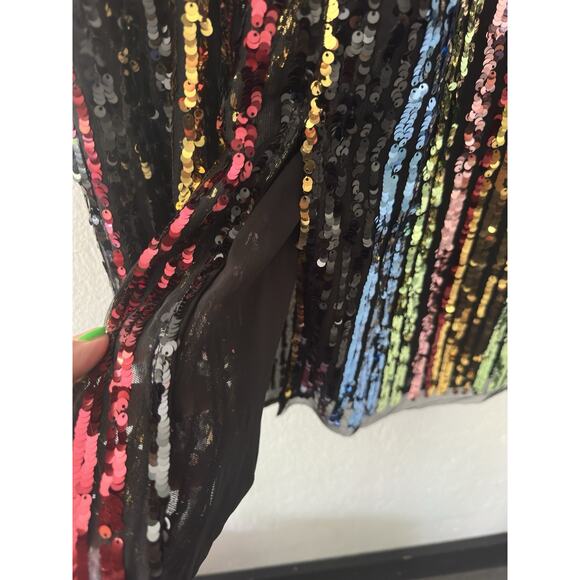 MNG Mango Multicolored Sequin Sheath Kimono Sleeve Party Cocktail Dress NWT - Picture 8 of 16